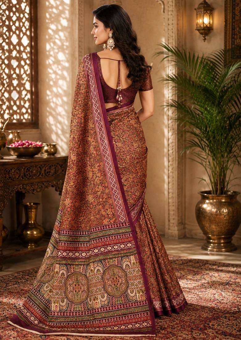 sangam prints maroon pashmina silk blend woven work traditional saree