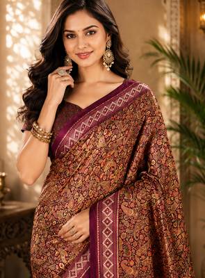 sangam prints maroon pashmina silk blend woven work traditional saree 3
