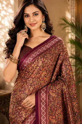 sangam prints maroon pashmina silk blend woven work traditional saree