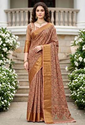 Sangam prints dusty rose cotton blend woven work traditional saree 1