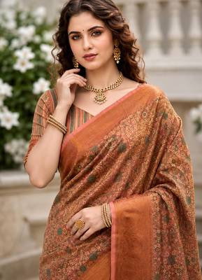 Sangam prints peach cotton blend woven work traditional saree 4