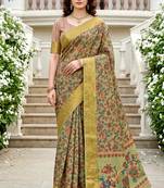 Sangam prints sage green cotton blend woven work traditional saree