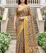 Sangam prints beige cotton blend woven work traditional saree