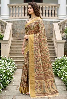 Sangam prints beige cotton blend woven work traditional saree 3
