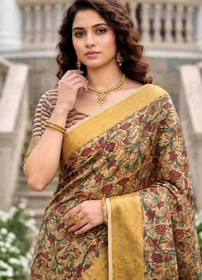 Sangam prints beige cotton blend woven work traditional saree 4