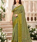 Sangam prints mint green cotton blend woven work traditional saree