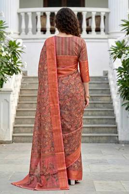 Sangam prints dusty rose pink cotton blend woven work traditional saree 2