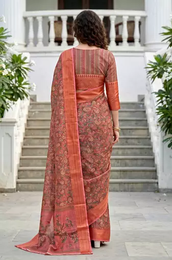 Sangam prints dusty rose pink cotton blend woven work traditional saree