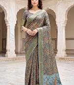 Sangam prints sky blue cotton blend woven work traditional saree