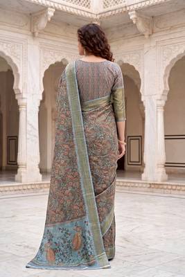 Sangam prints sky blue cotton blend woven work traditional saree 2