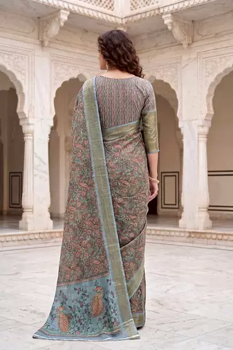 Sangam prints sky blue cotton blend woven work traditional saree