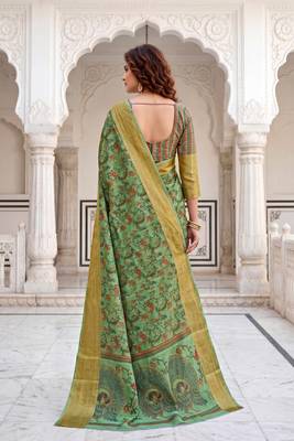 Sangam prints olive cotton blend woven work traditional saree 2