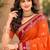 sangam prints orange soft silk blend woven work traditional saree