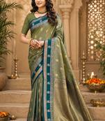 sangam prints sage green soft silk blend woven work traditional saree