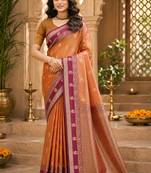 sangam prints dusty copper soft silk blend woven work traditional saree