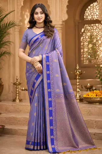 sangam prints periwinkle blue soft silk blend woven work traditional saree