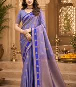 sangam prints periwinkle blue soft silk blend woven work traditional saree