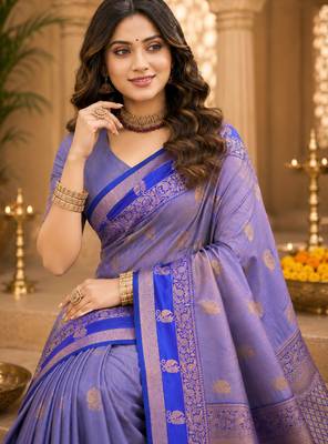 sangam prints periwinkle blue soft silk blend woven work traditional saree 2