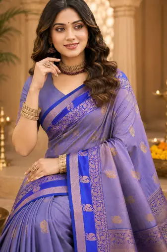 sangam prints periwinkle blue soft silk blend woven work traditional saree
