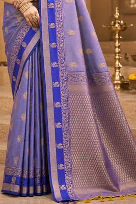 sangam prints periwinkle blue soft silk blend woven work traditional saree 3