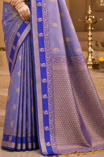 sangam prints periwinkle blue soft silk blend woven work traditional saree