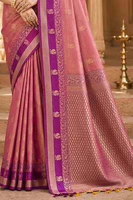 sangam prints dusty rose pink soft silk blend woven work traditional saree 3