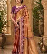 sangam prints golden mustard soft silk blend woven work traditional saree