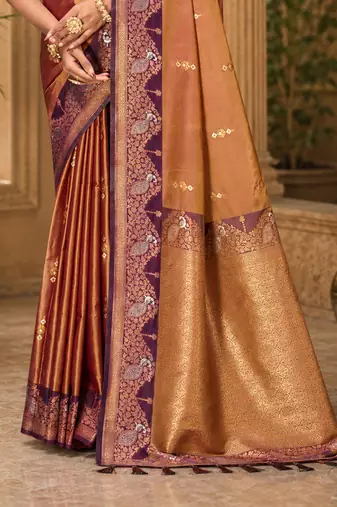 sangam prints golden mustard soft silk blend woven work traditional saree