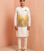 Men banarasi silk kurta and satin jacket set