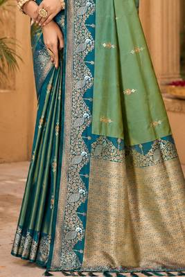 sangam prints sea green soft silk blend woven work traditional saree 4