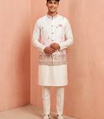 Men banarasi silk kurta and satin jacket set
