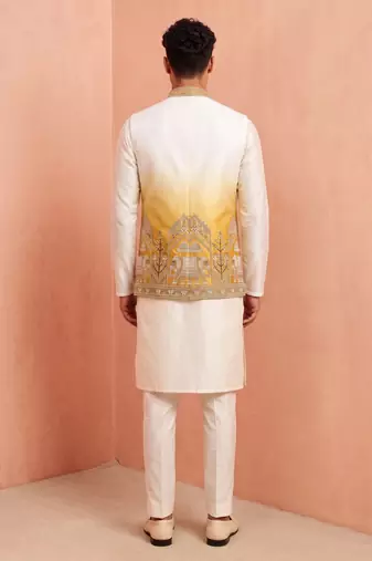 Men banarasi silk kurta and satin jacket set