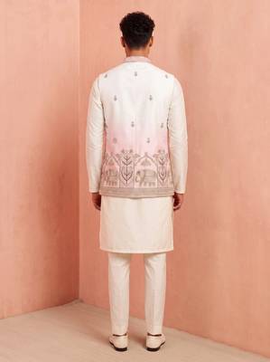 Men banarasi silk kurta and satin jacket set 5
