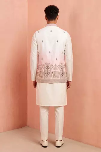 Men banarasi silk kurta and satin jacket set