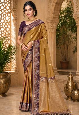 sangam prints olive gold soft silk blend woven work traditional saree 1