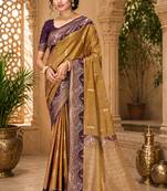 sangam prints olive gold soft silk blend woven work traditional saree