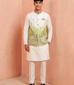 Men banarasi silk kurta and satin jacket set