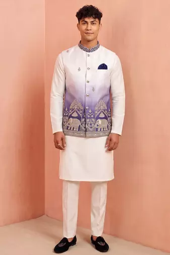 Men banarasi silk kurta and satin jacket set