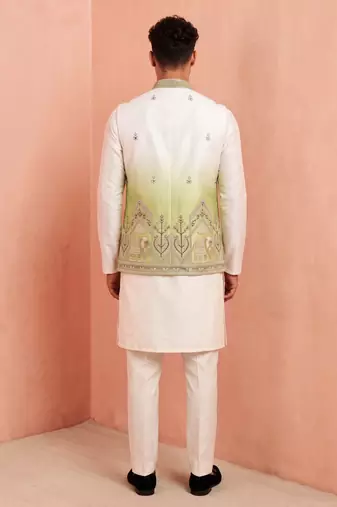 Men banarasi silk kurta and satin jacket set