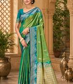 sangam prints emerald green soft silk blend woven work traditional saree