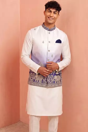 Men banarasi silk kurta and satin jacket set