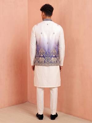 Men banarasi silk kurta and satin jacket set 5