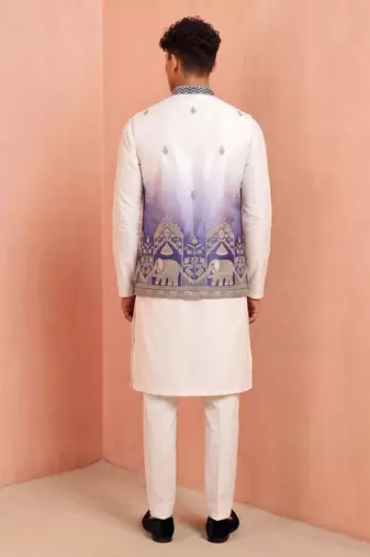 Men banarasi silk kurta and satin jacket set