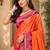 sangam prints coral orange soft silk blend woven work traditional saree