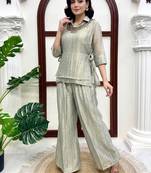 Light green hand work embroidered short kurti palazzo set for women