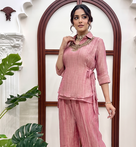 Pink hand work embroidered short kurti palazzo set for women