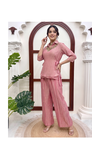 Pink hand work embroidered short kurti palazzo set for women 2