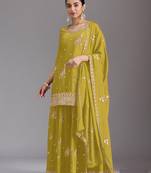 lemon green chinon silk semi stitched wedding suits