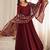 Maroon roman silk chanderi 16 kali anarkali gown set with embroidered dupatta
