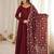 Maroon roman silk chanderi 16 kali anarkali gown set with embroidered dupatta
